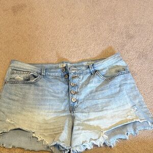 Rewash Light Blue Distressed High-Rise Button-Fly Denim Shorts